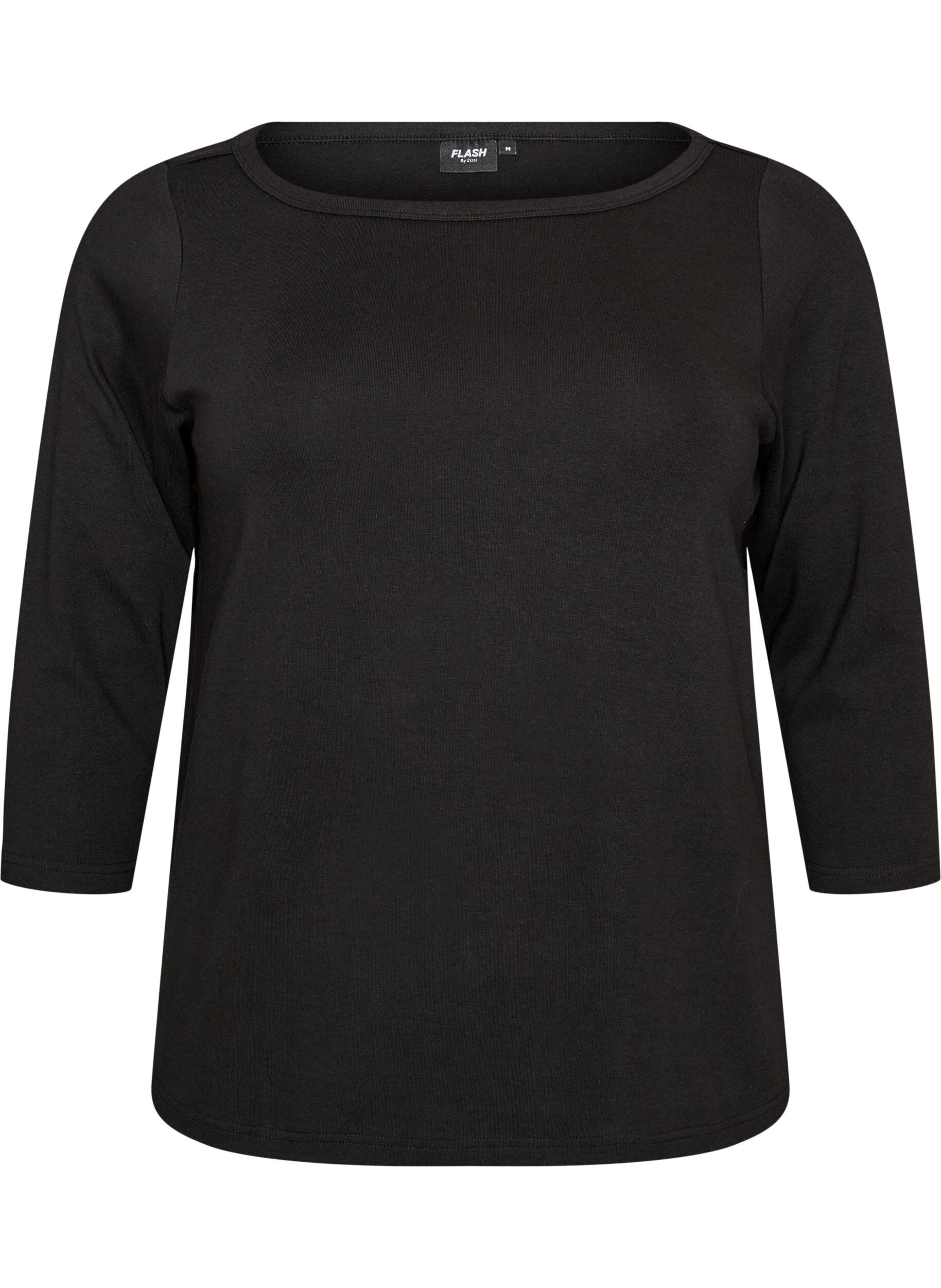 Basic T-shirt met boothals en 3/4-mouwen