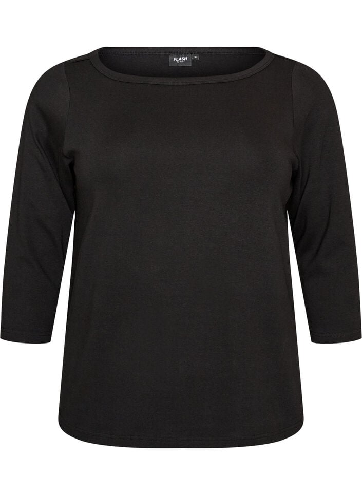 Basic T-shirt met boothals en 3/4-mouwen, Zwart, Packshot image number 0