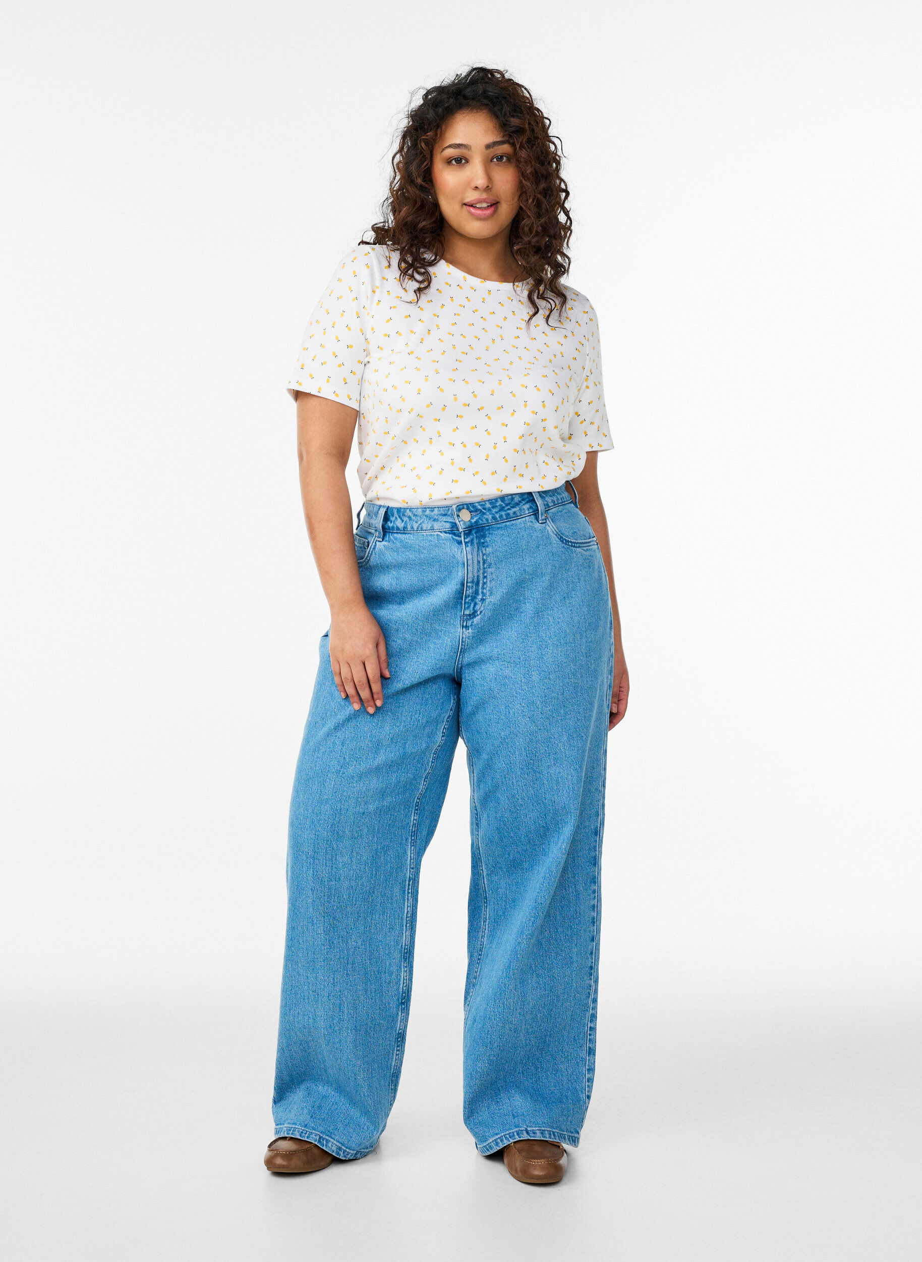 ZizziKatoenen T-shirt met all-over print, Wit, Model image number 1