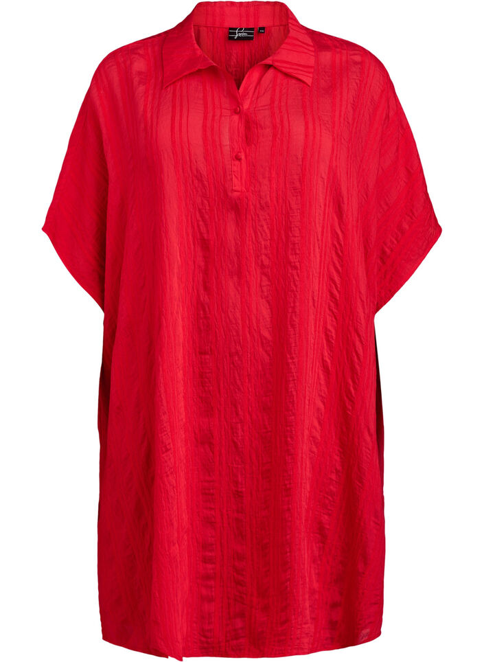 Strand kaftan met kraag en knoopsluiting, True Red , Packshot