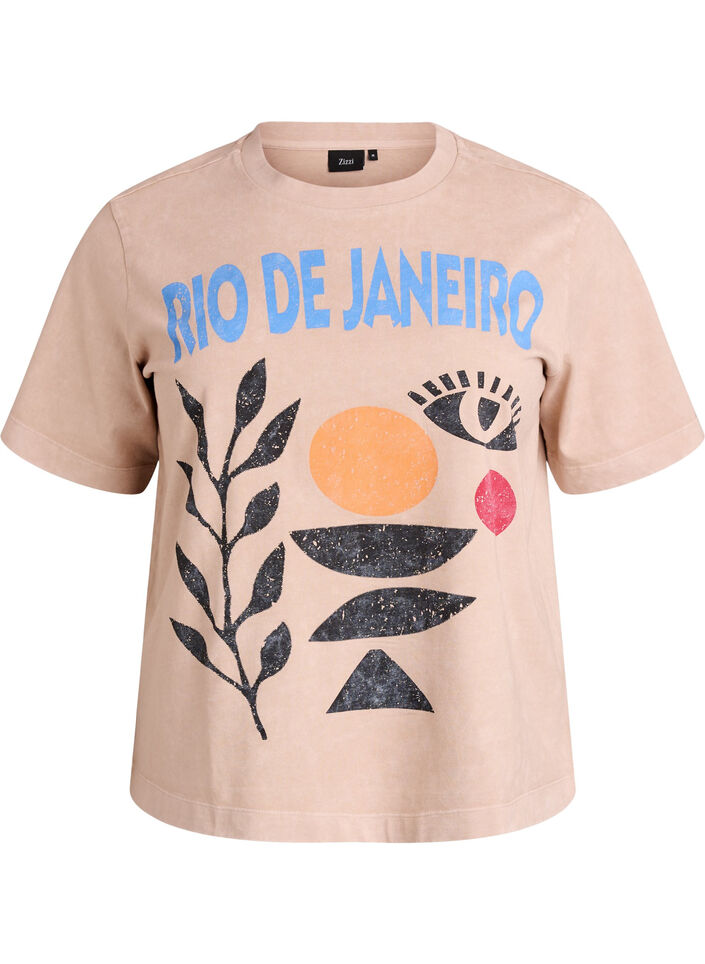 Katoenen T-shirt met print aan de voorkant, Beige, Packshot image number 0
