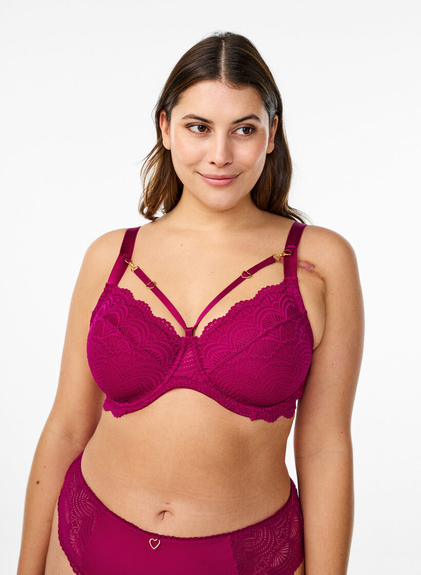 Volledig dekkende beha met kanten details en strikje, Boysenberry, Model