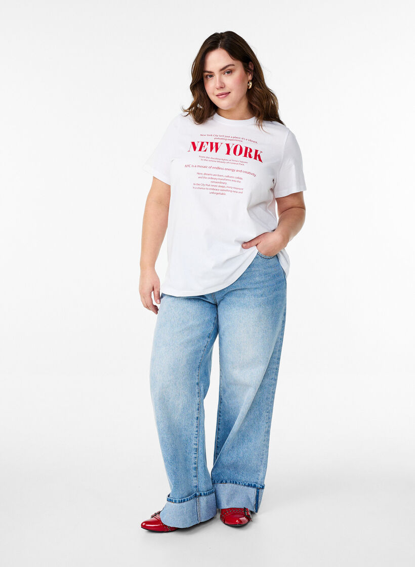 T-shirt met tekstprint en ronde hals, Wit, Model image number 1