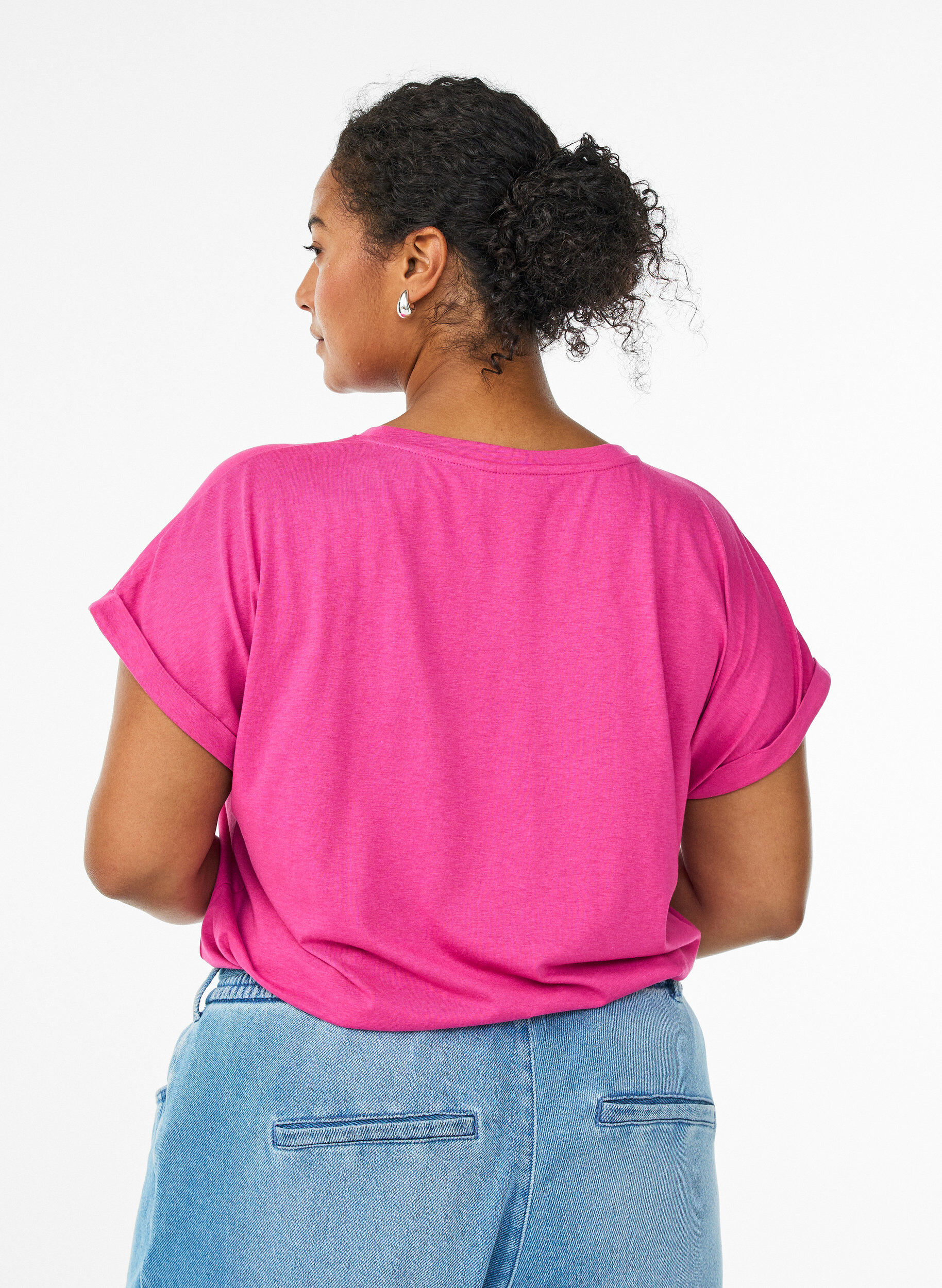 ZizziT-shirt met korte mouwen van katoenmix, Roze, Model image number 2