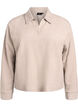 Jersey blouse met kraag en V-hals, Beige, Packshot image number 0
