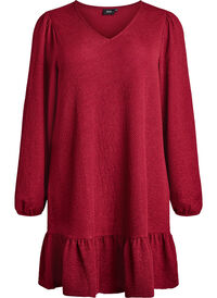 Korte jurk met een ruffle zoom en structuur, Donker Bordeaux Korte jurk met een ruffle zoom en structuur