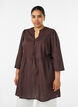 Katoenen tuniek met V-hals en crochet detail, Bruin, Model image number 0