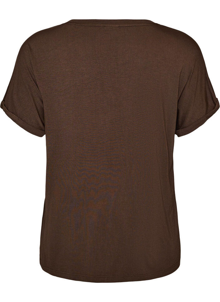 Basic T-shirt met V-hals van viscose, Bruin, Packshot image number 1