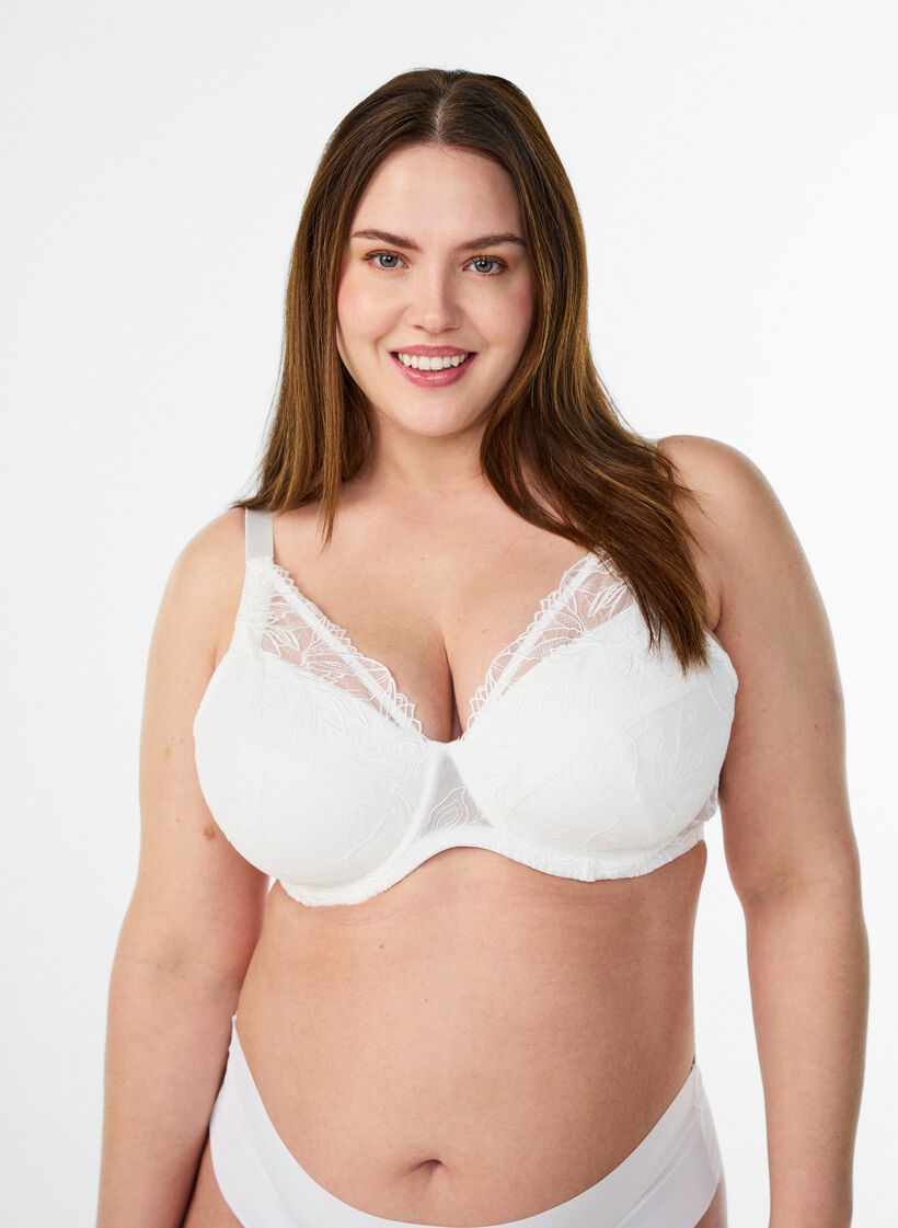 Gewatteerde kanten beha met beugel, Wit, Model image number 0