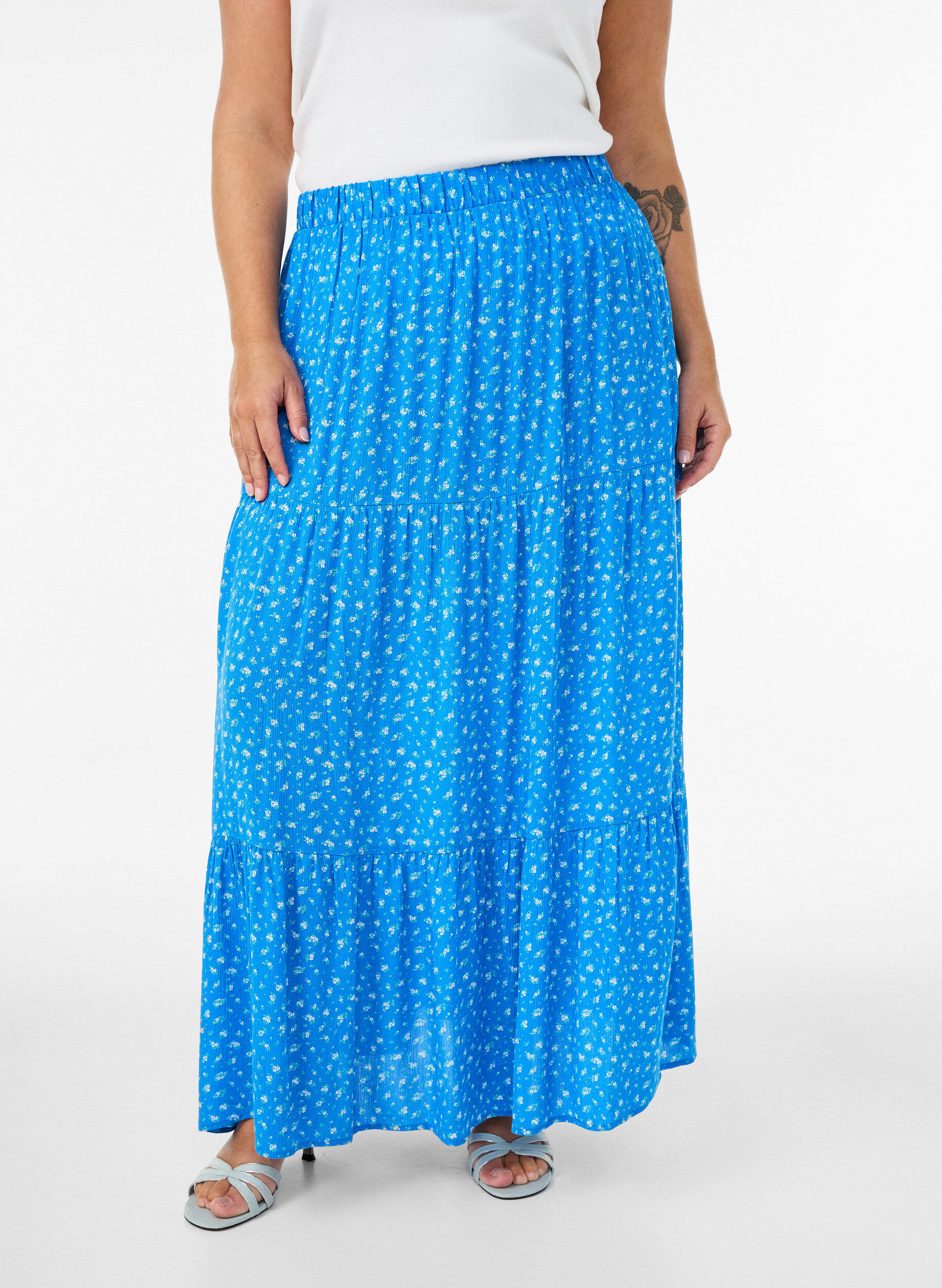 ZizziLange rok met elastiek in de taille, Blauw, Model image number 2