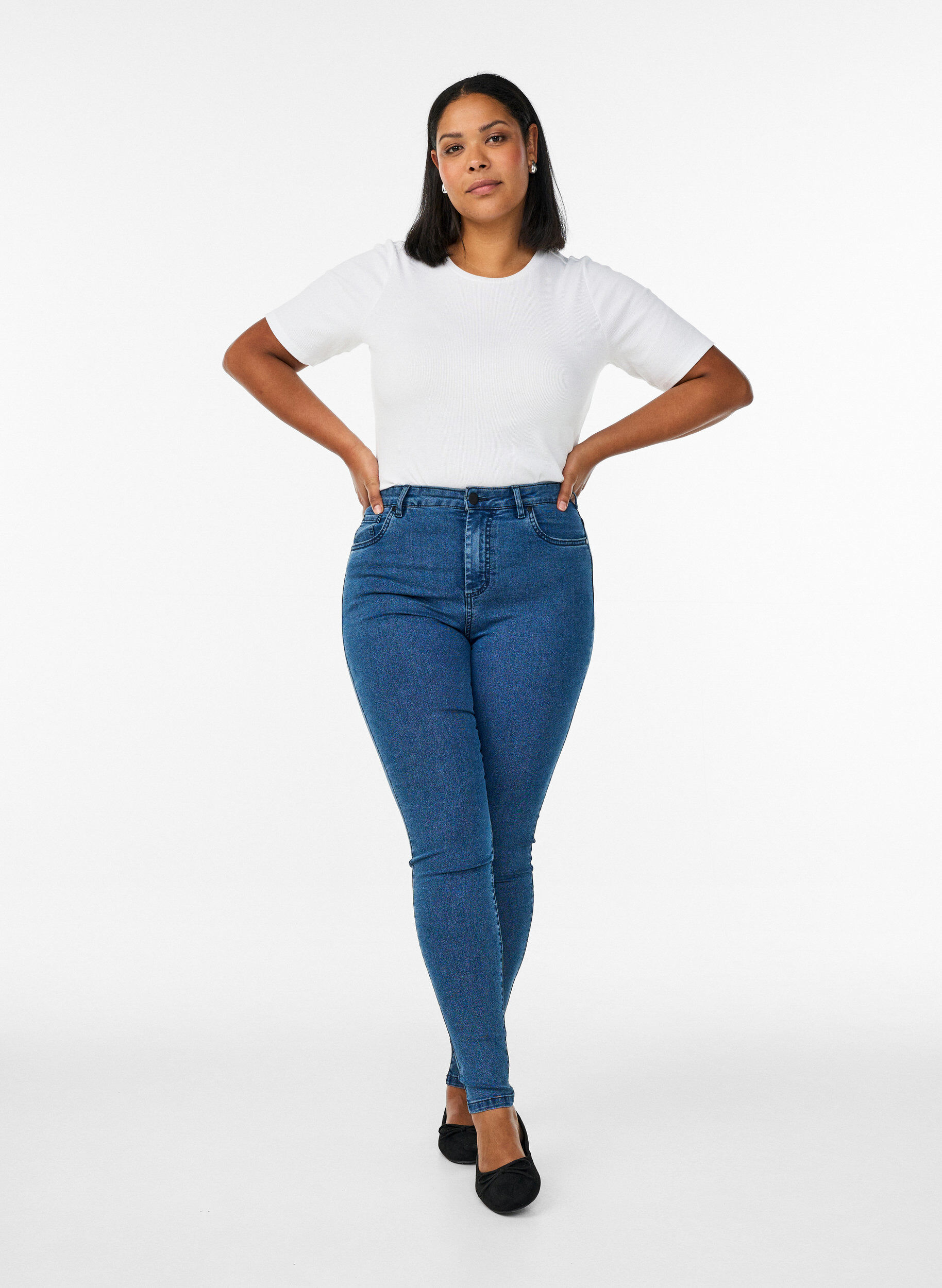 Amy super slim fit jeans met hoge taille, Blauw, Model