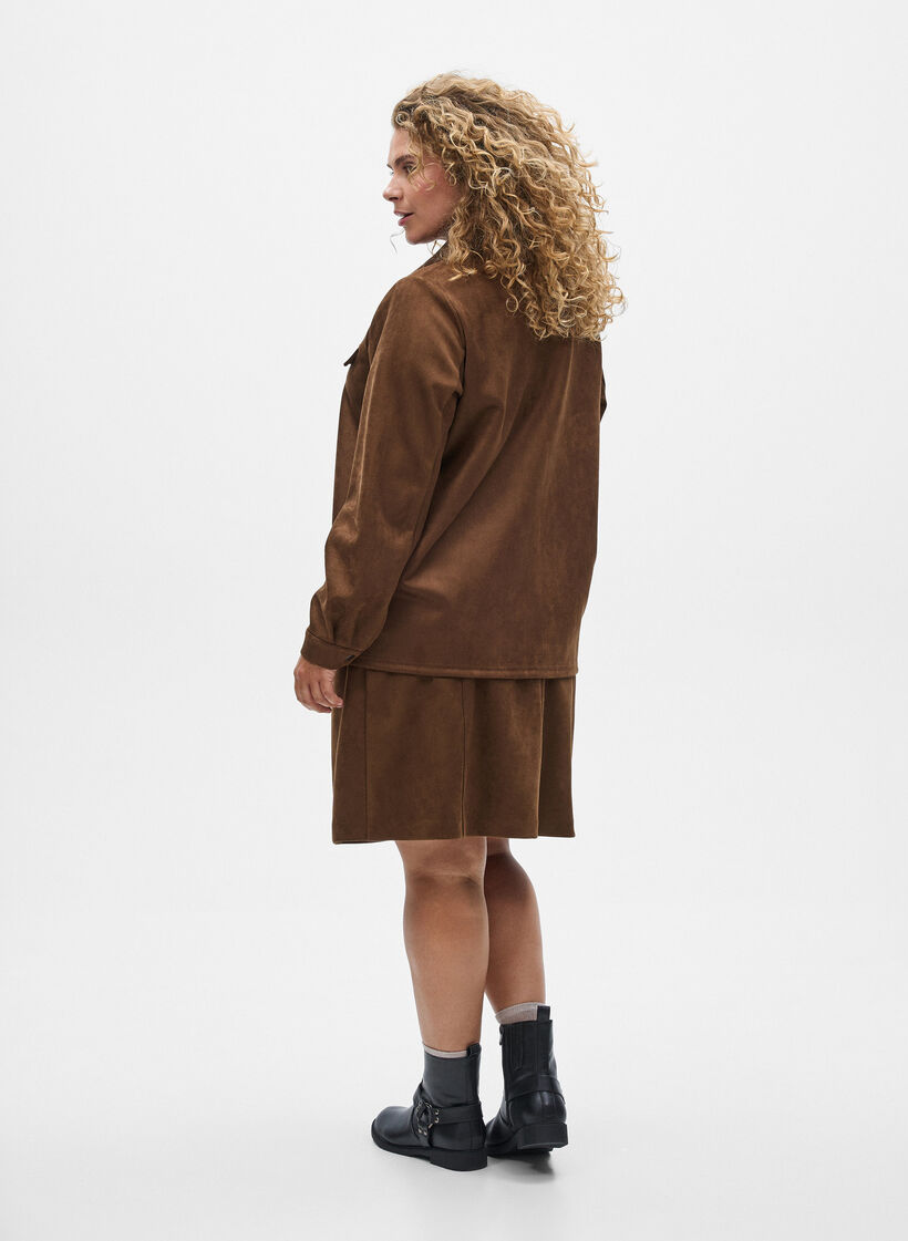 Imitatie suède overhemd, Brown Fake Suede , Model