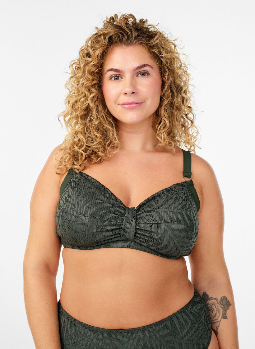 Bikinitop met gestructureerd mesh en afneembare vulling, Groen, Model image number 0