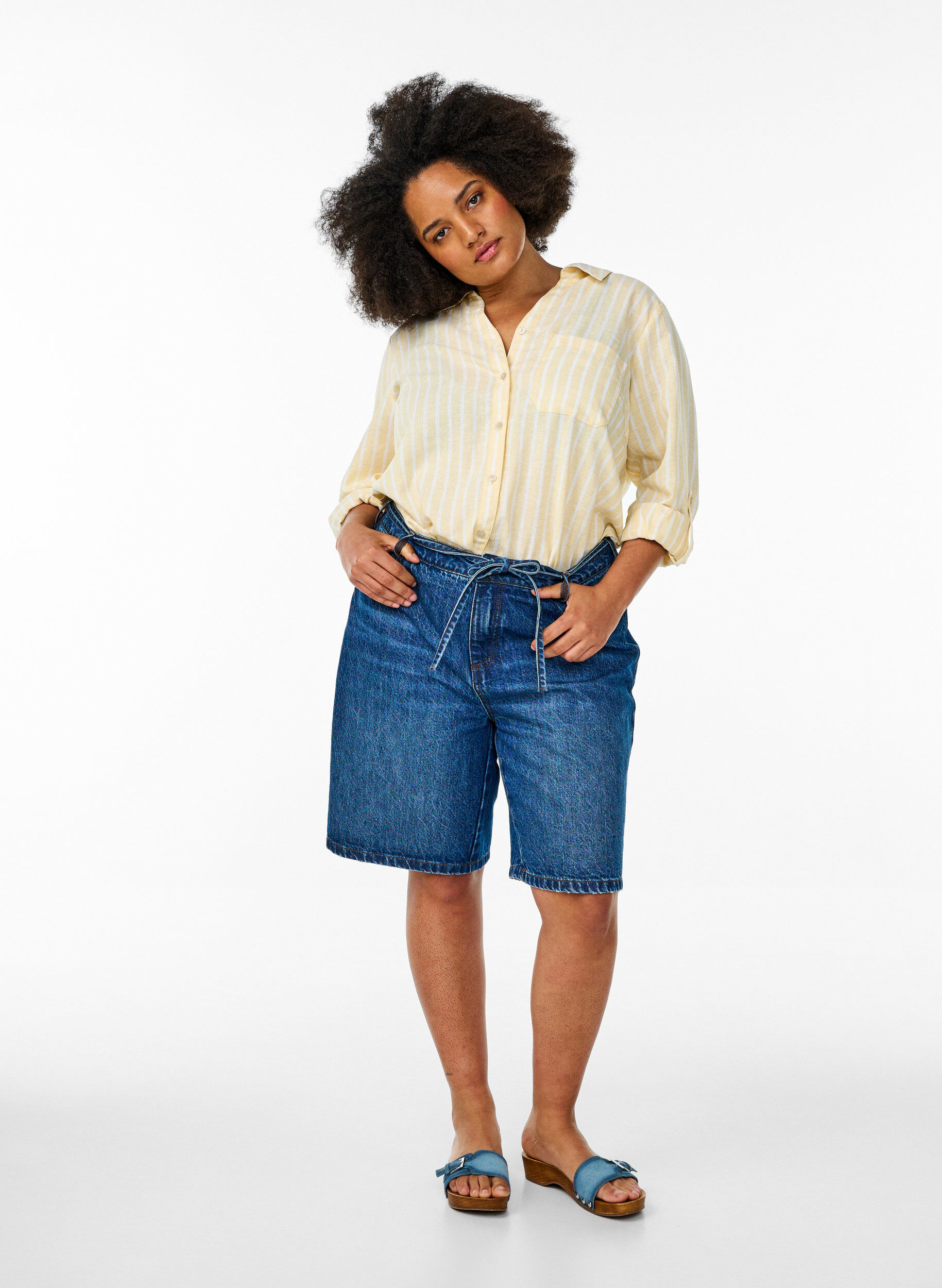 ZizziLinnen en viscose shirt met 3/4 mouwen, Beige, Model image number 1