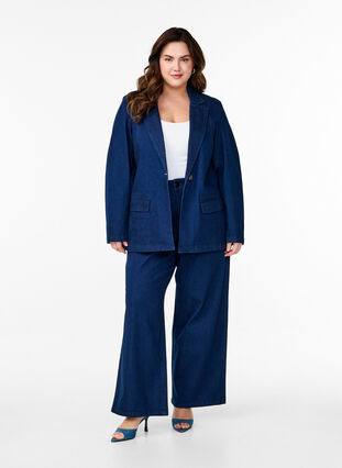 ZizziHigh-waisted jeans met wide fit, Unwashed, Model image number 0