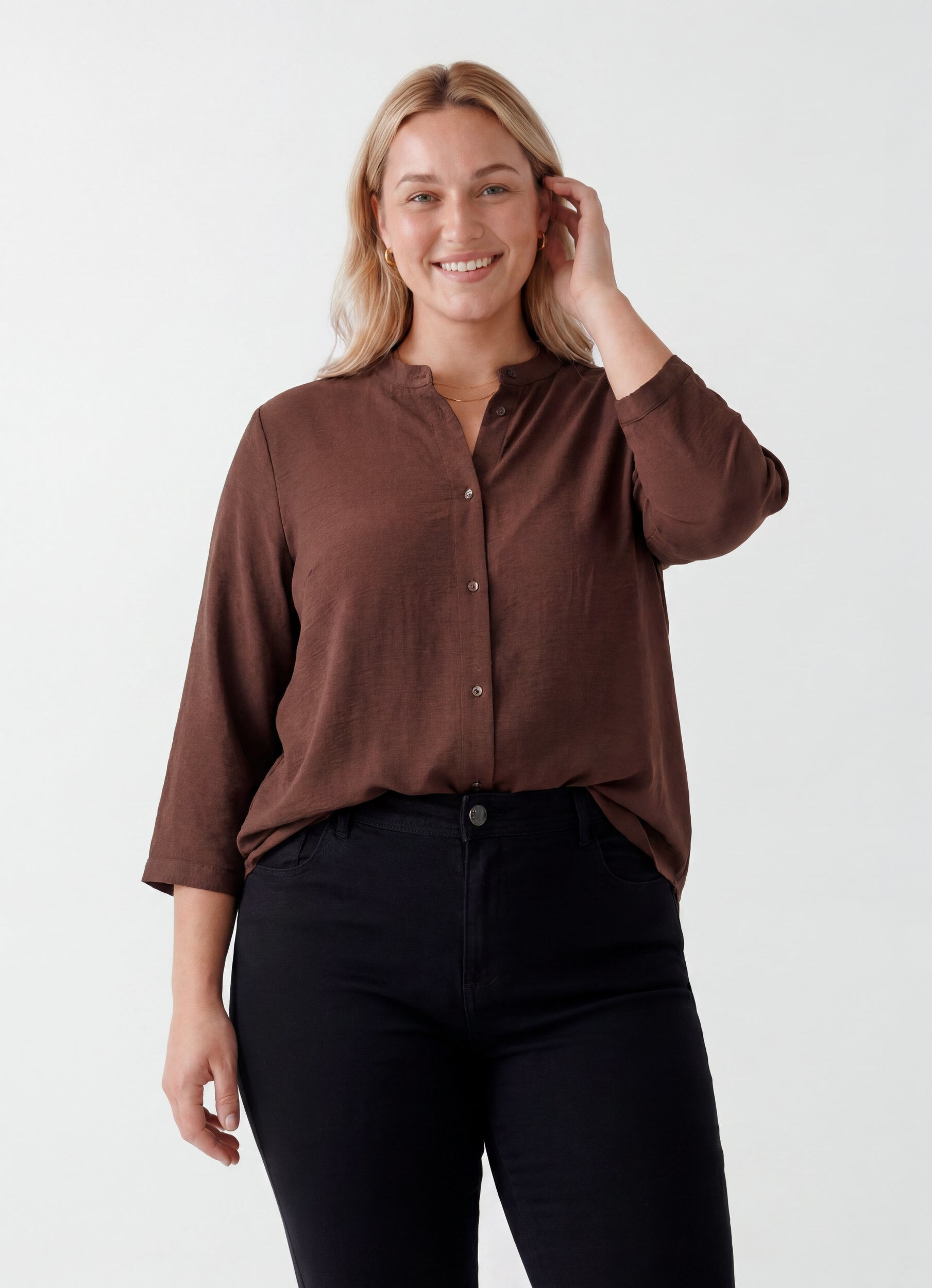 Tuniek met 3/4 mouwen, Bruin, Model