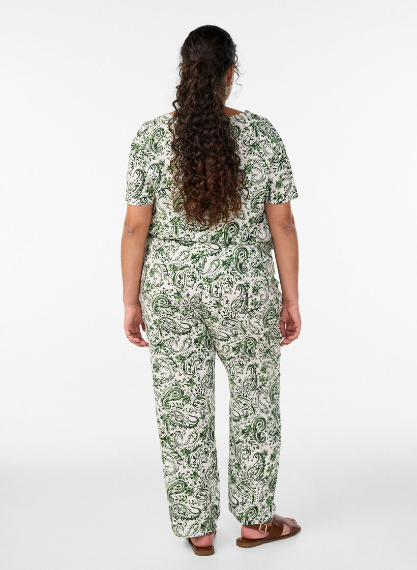 Viscose broek met hoge taille, Groen, Model image number 1
