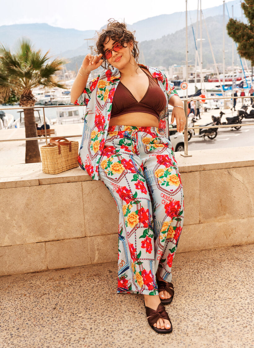 Straight-fit broek met een kleurrijke print, Blauw, Image