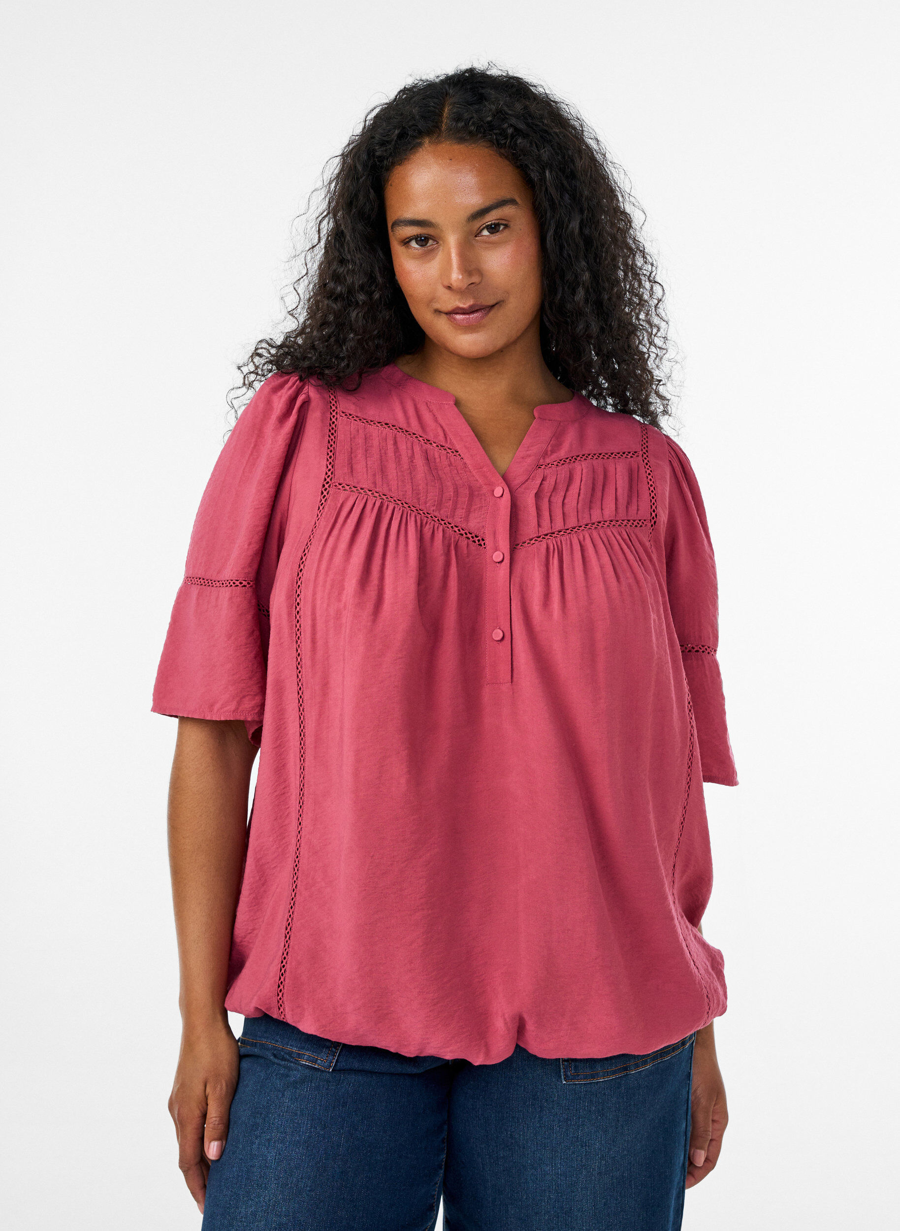 ZizziViscose blouse met plooien en balloneffect, Roze, Model image number 0