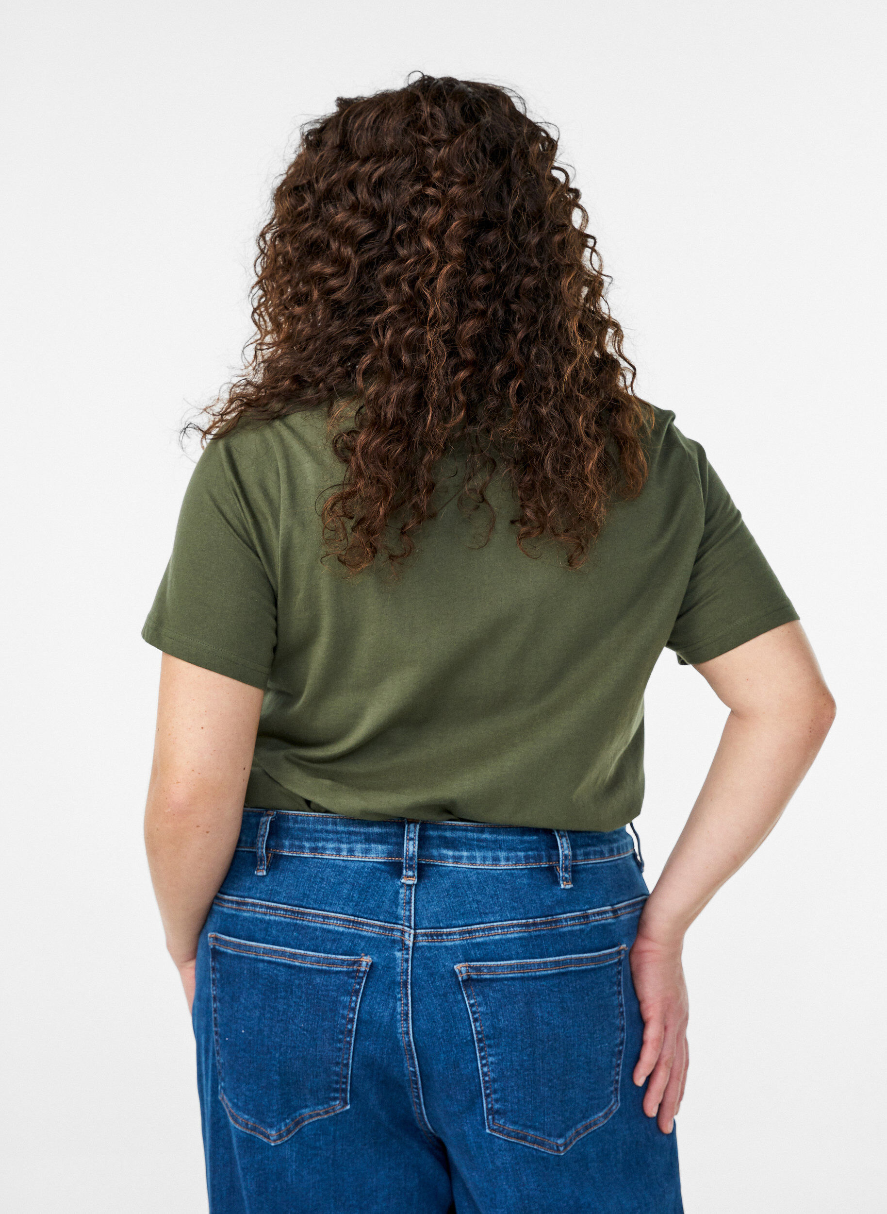 ZizziKatoenen T-shirt met decoratief detail vooraan, Groen, Model image number 2