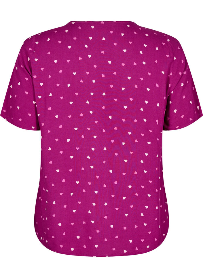 Viscose nachtblouse met hartjesprint, Rood, Packshot image number 1