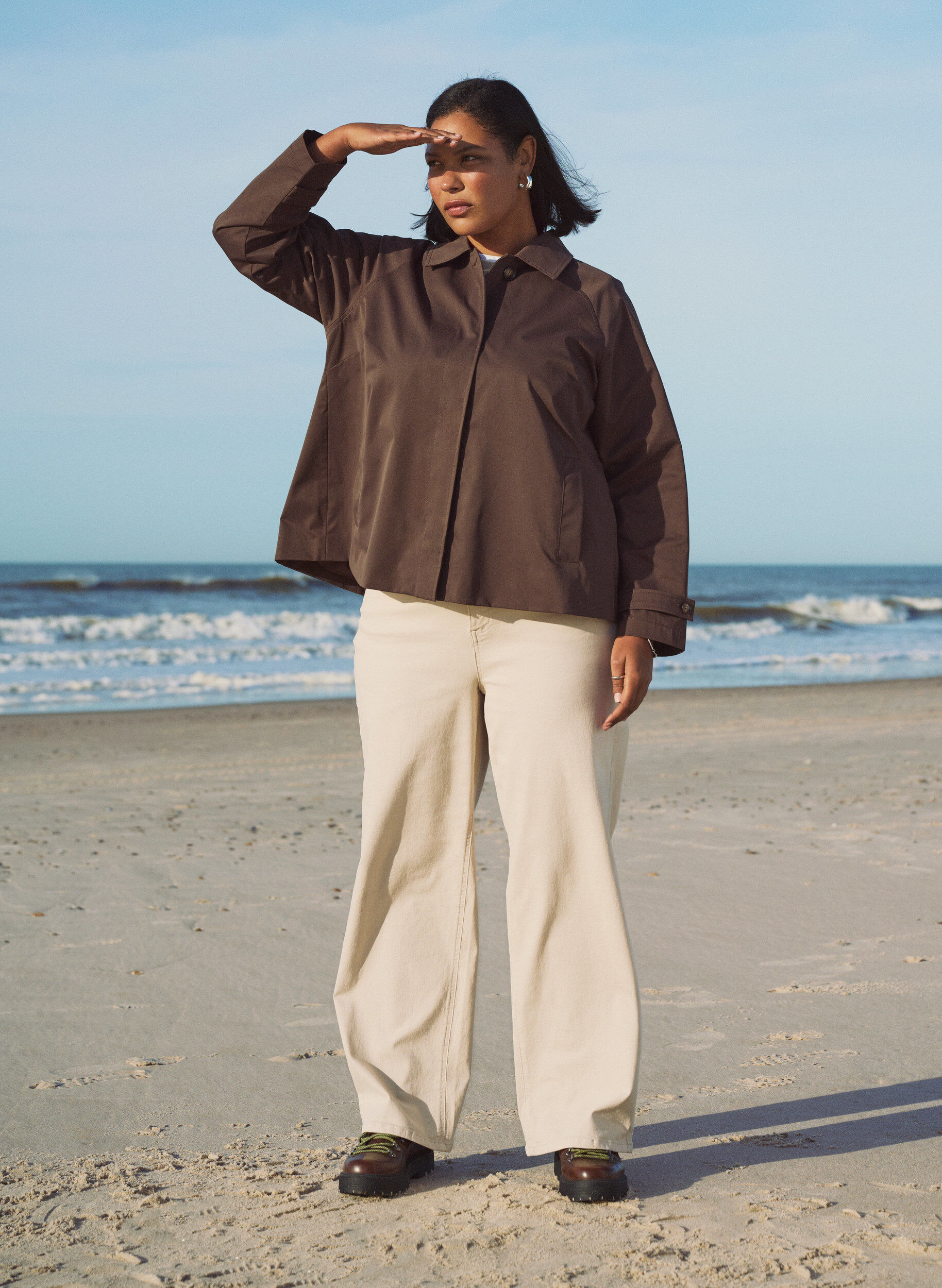 ZizziKorte trenchcoat met kraag en raglanmouwen, Bruin, Image image number 0