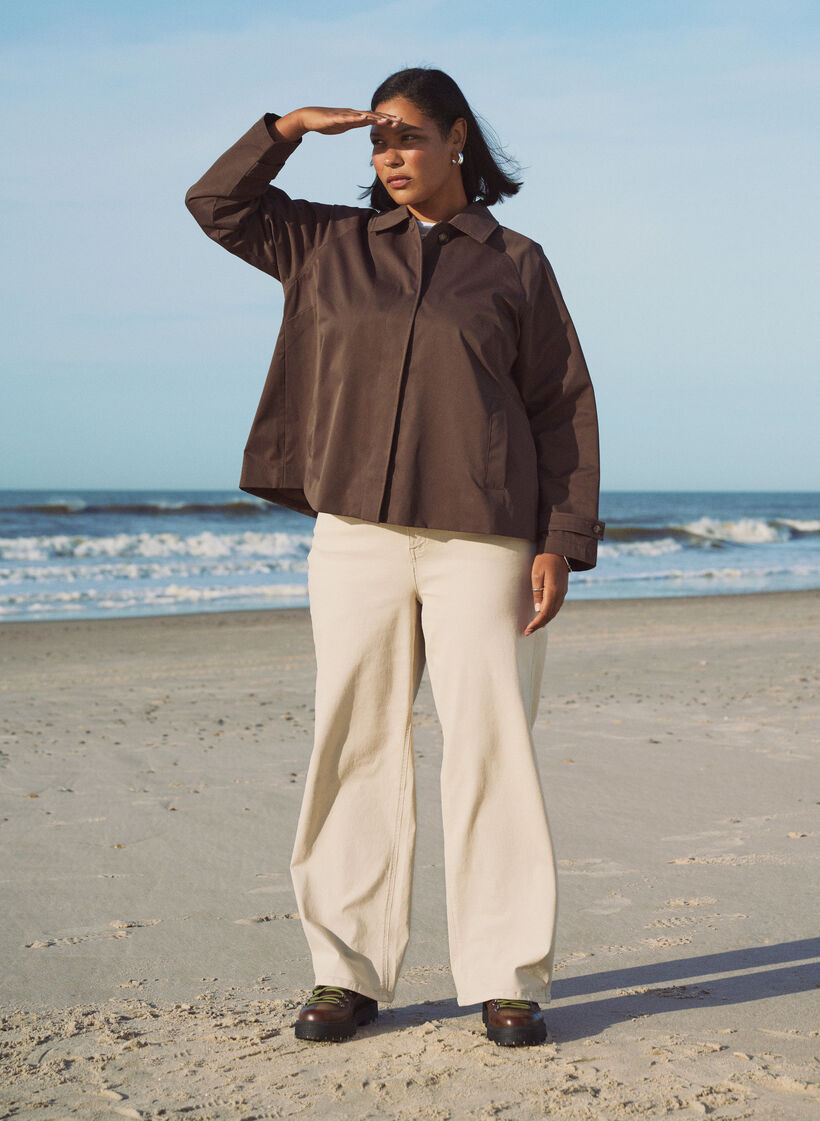 Korte trenchcoat met kraag en raglanmouwen, Bruin, Image image number 0