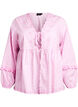 Gestreepte blouse met open voorkant en geborduurde details, Roze, Packshot image number 0