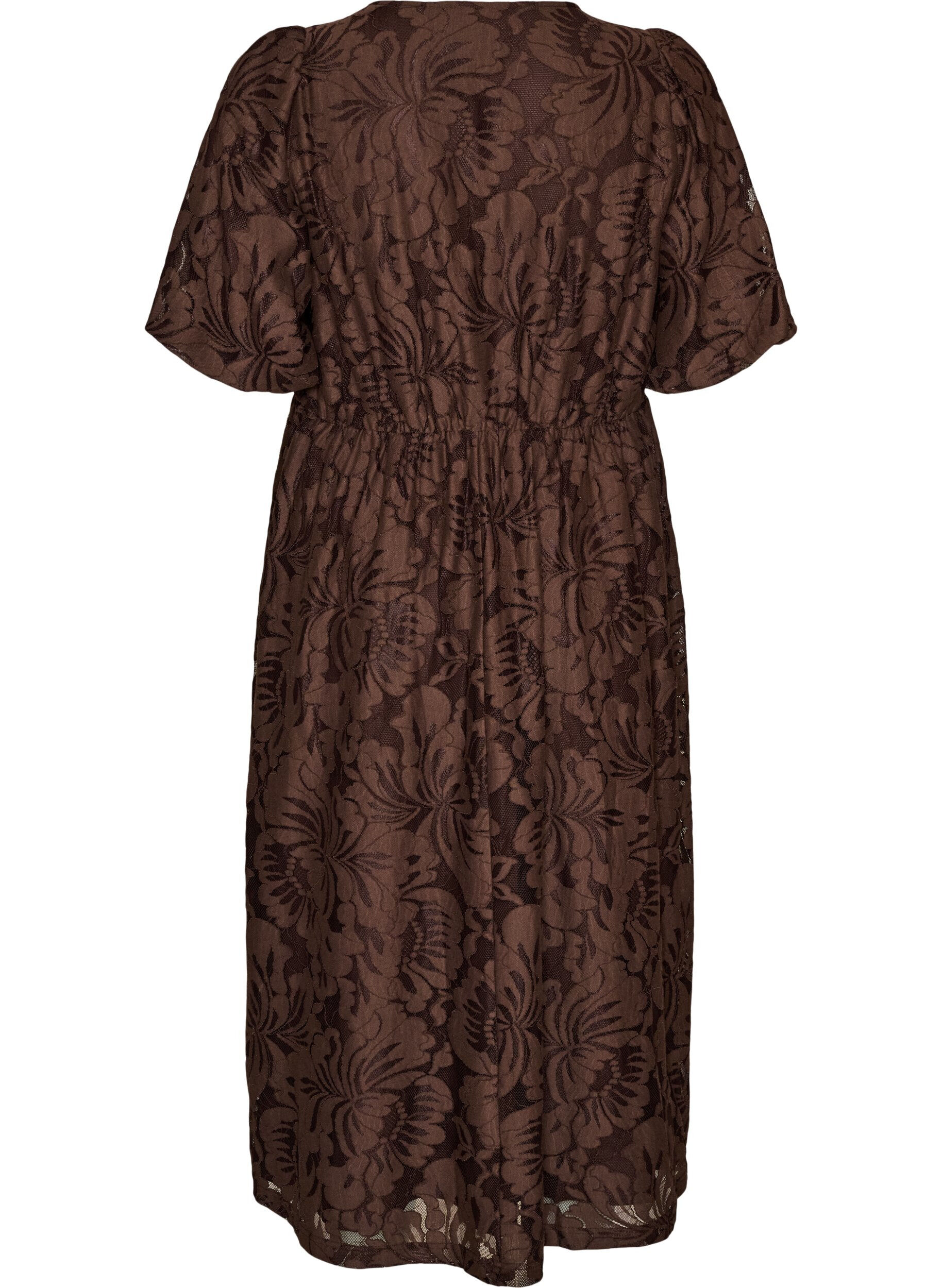 ZizziMidi-jurk met bloemenjacquard, Bruin, Packshot image number 1