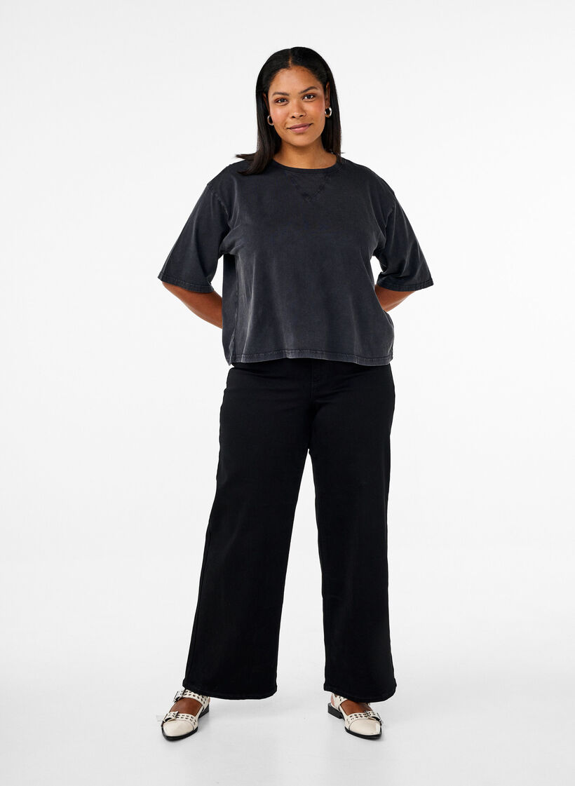 Boxy T-shirt in biologisch katoen, Grijs, Model image number 1