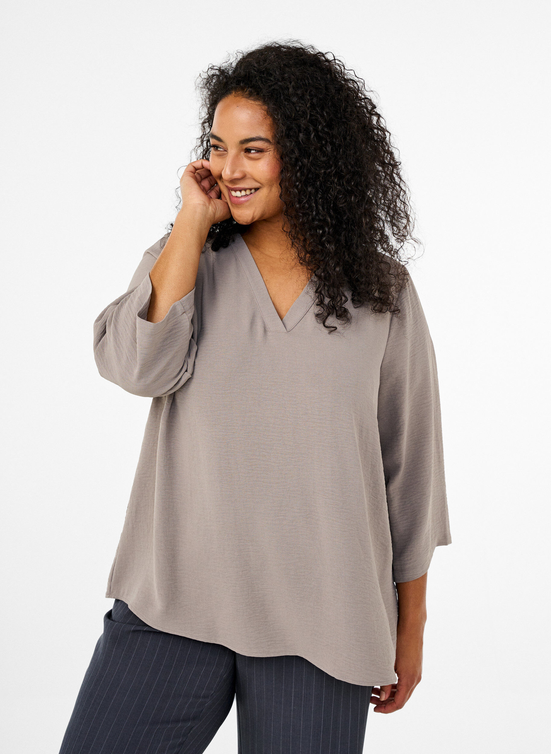 Blouse met 3/4 mouwen, Beige, Model