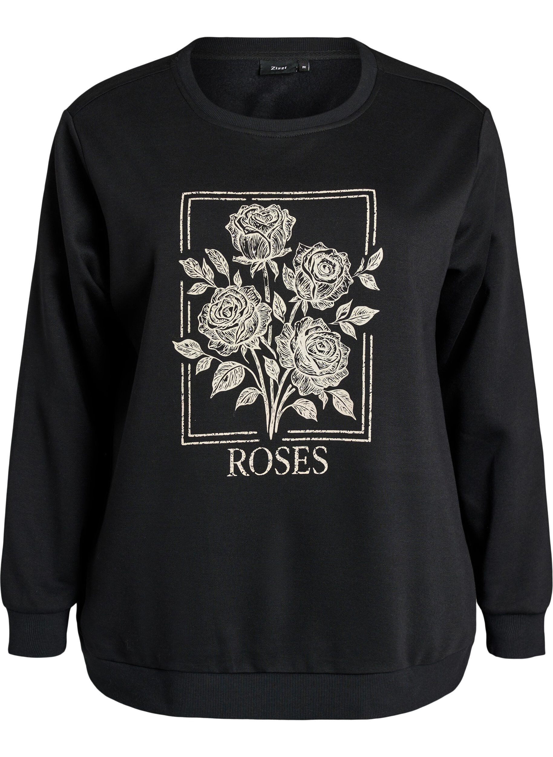 Sweatshirt met rozenprint en strassteentjes