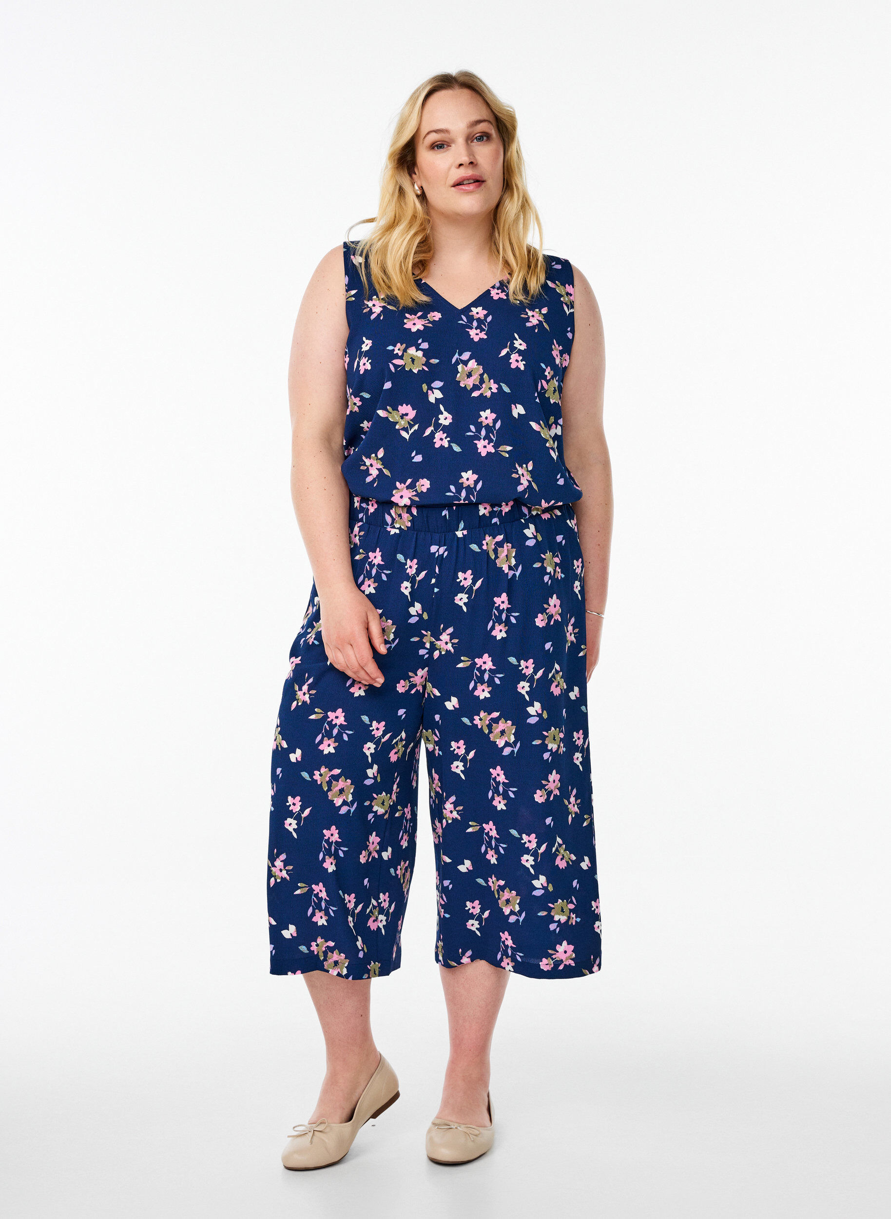 Culotte broek met print, Blauw, Model