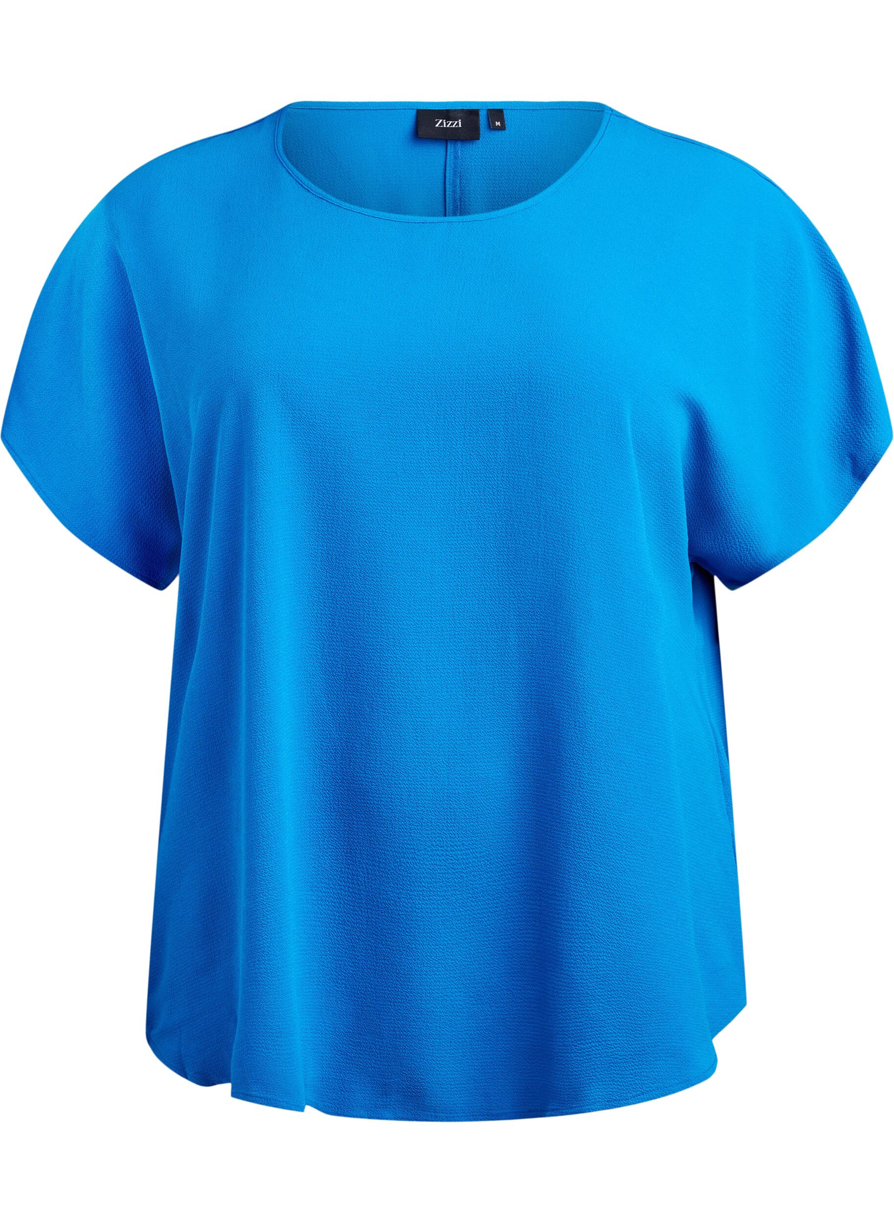 ZizziBlouse met korte mouwen en een ronde halslijn, Blauw, Packshot image number 0
