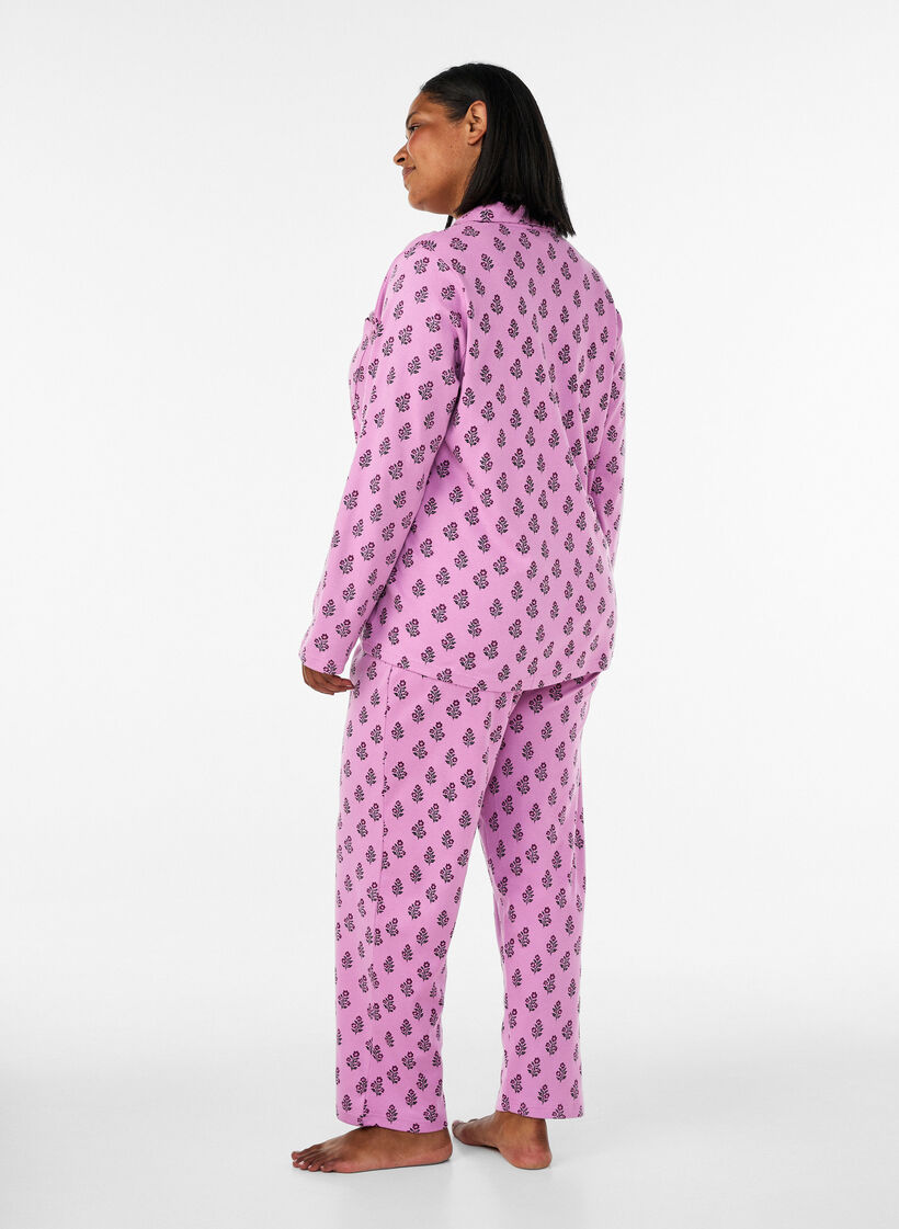 Katoenen pyjamabroek met hoge taille, Roze, Model image number 1