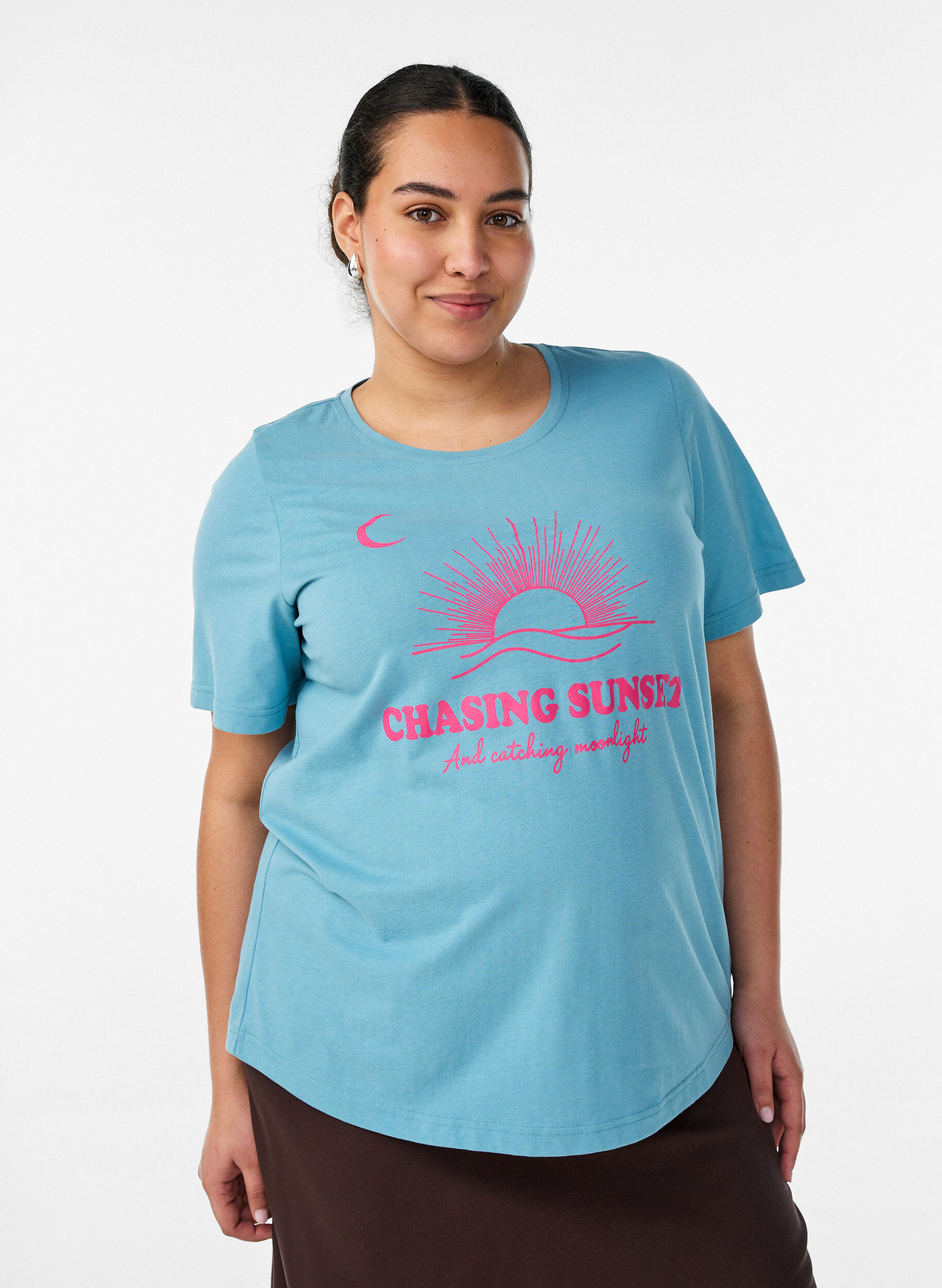 T-shirt met motief, Blauw, Model