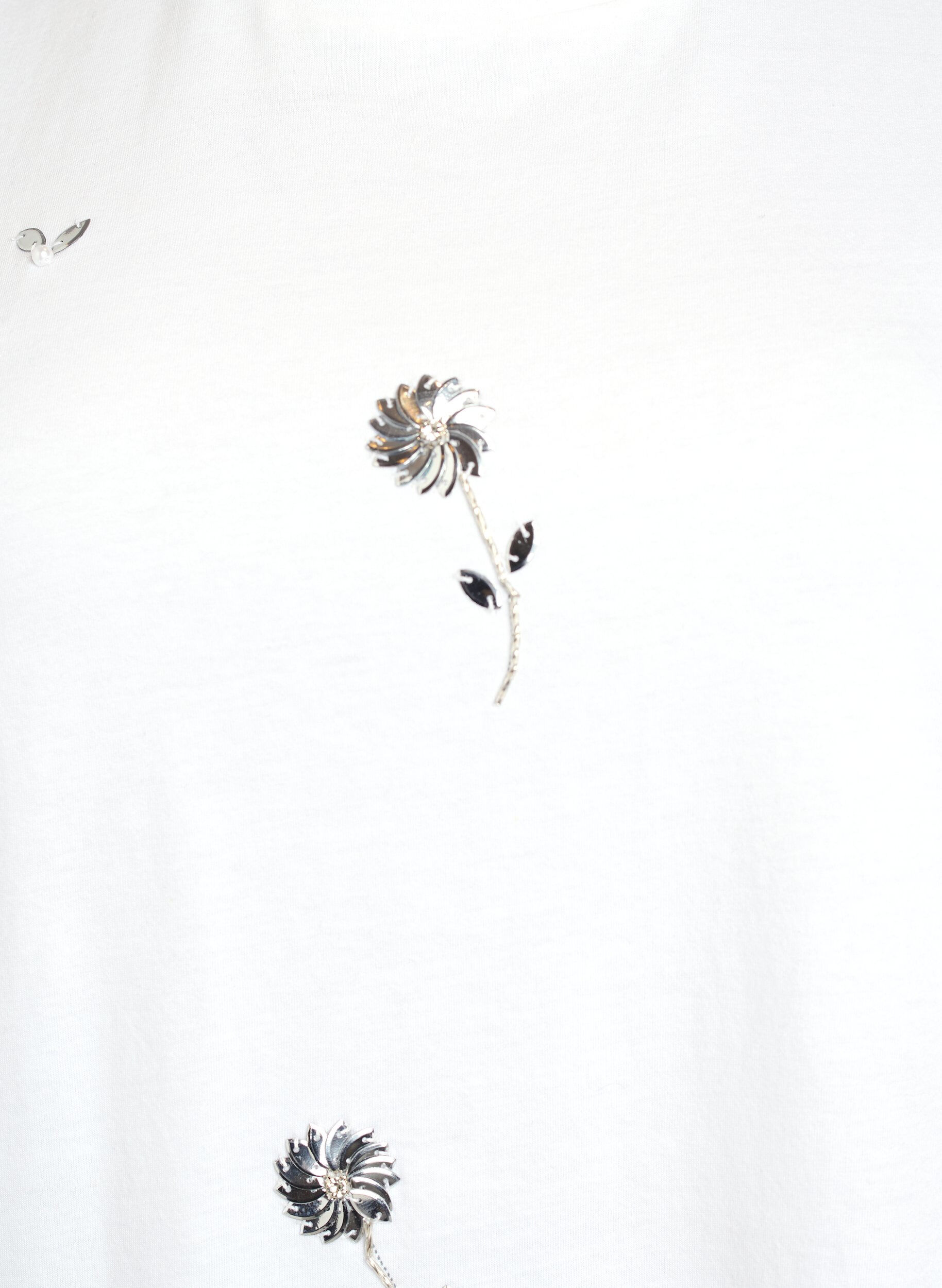 ZizziT-shirt met paillettenbloemen, Wit, Packshot image number 2