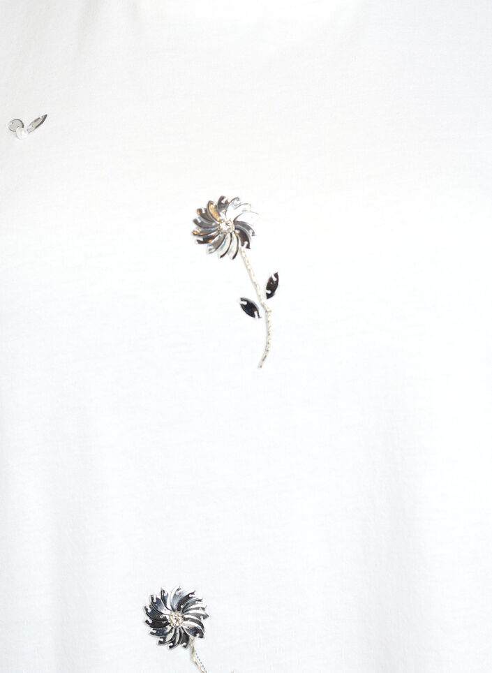 T-shirt met paillettenbloemen, Wit, Packshot image number 2