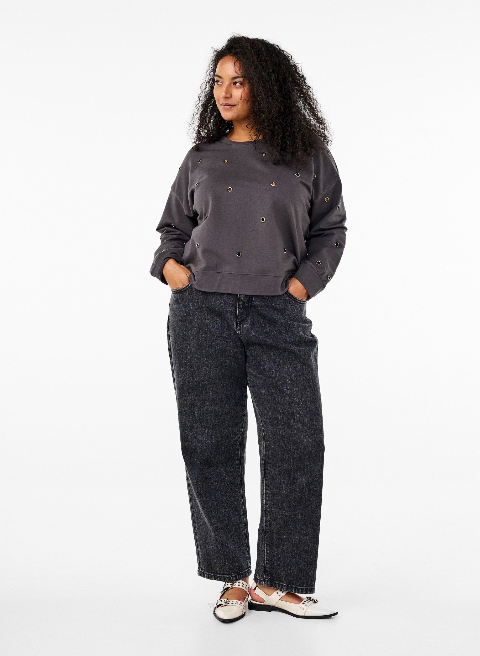 ZizziSweatshirt met oogjes, Grijs, Model image number 1