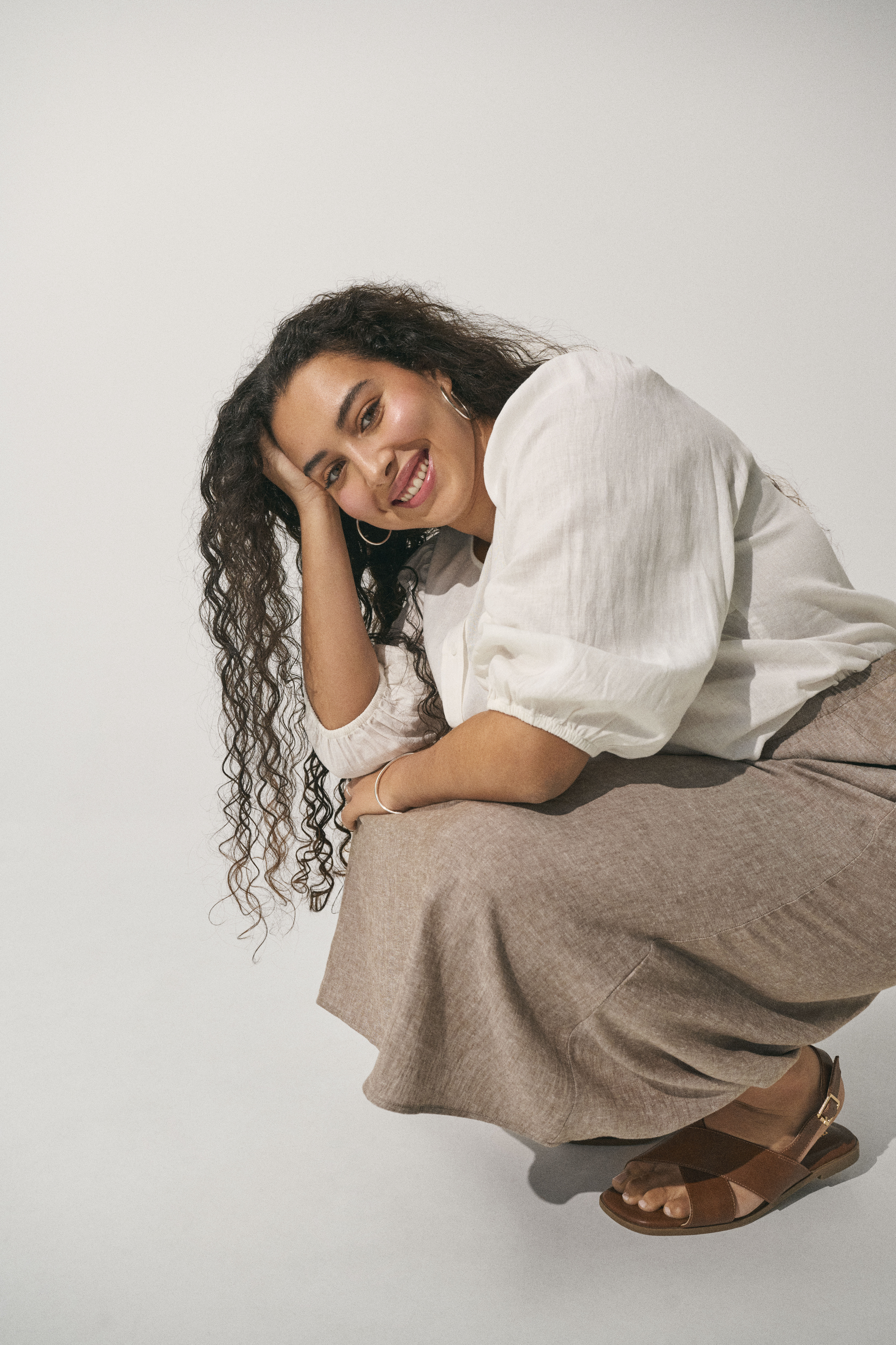 ZizziLinnen outfit met rok, , Model