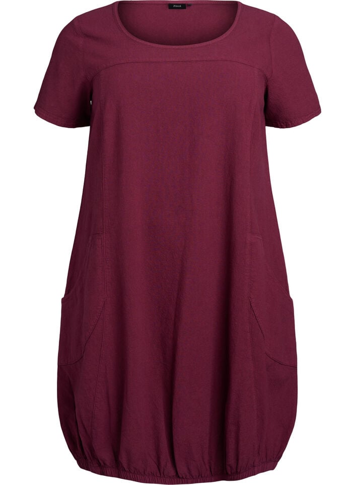 Katoenen jurk met korte mouwen, Donker Bordeaux, Packshot image number 0