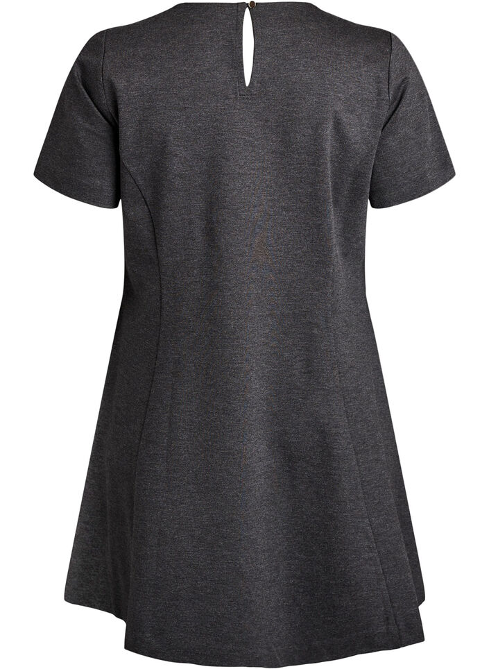 Jersey jurk met korte mouwen en A-lijn., Grijs, Packshot image number 1