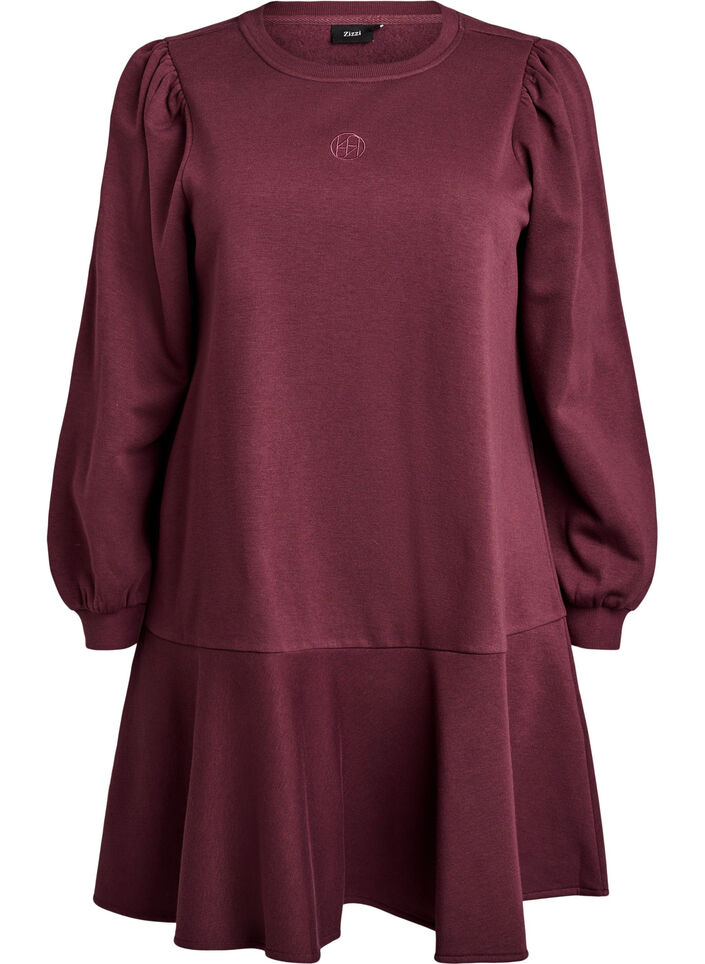Korte sweaterjurk met ruchesdetail, Donker Bordeaux, Packshot image number 0