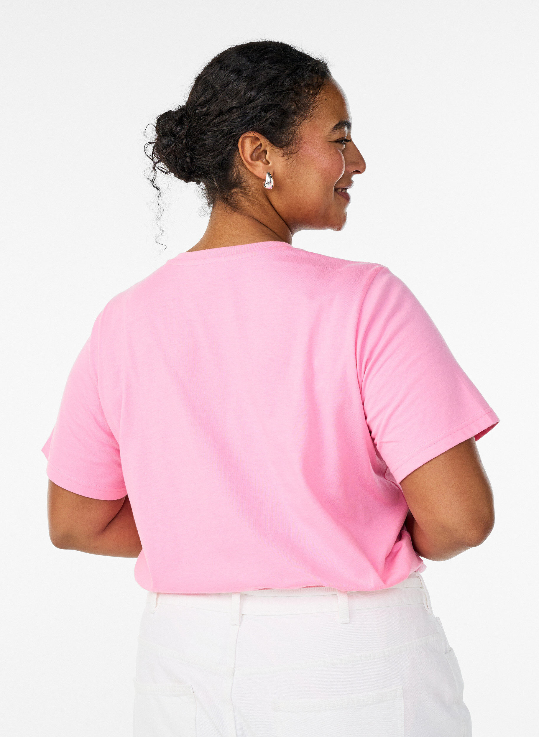 ZizziKatoenen T-shirt met geborduurde tekst, Wit, Model image number 2