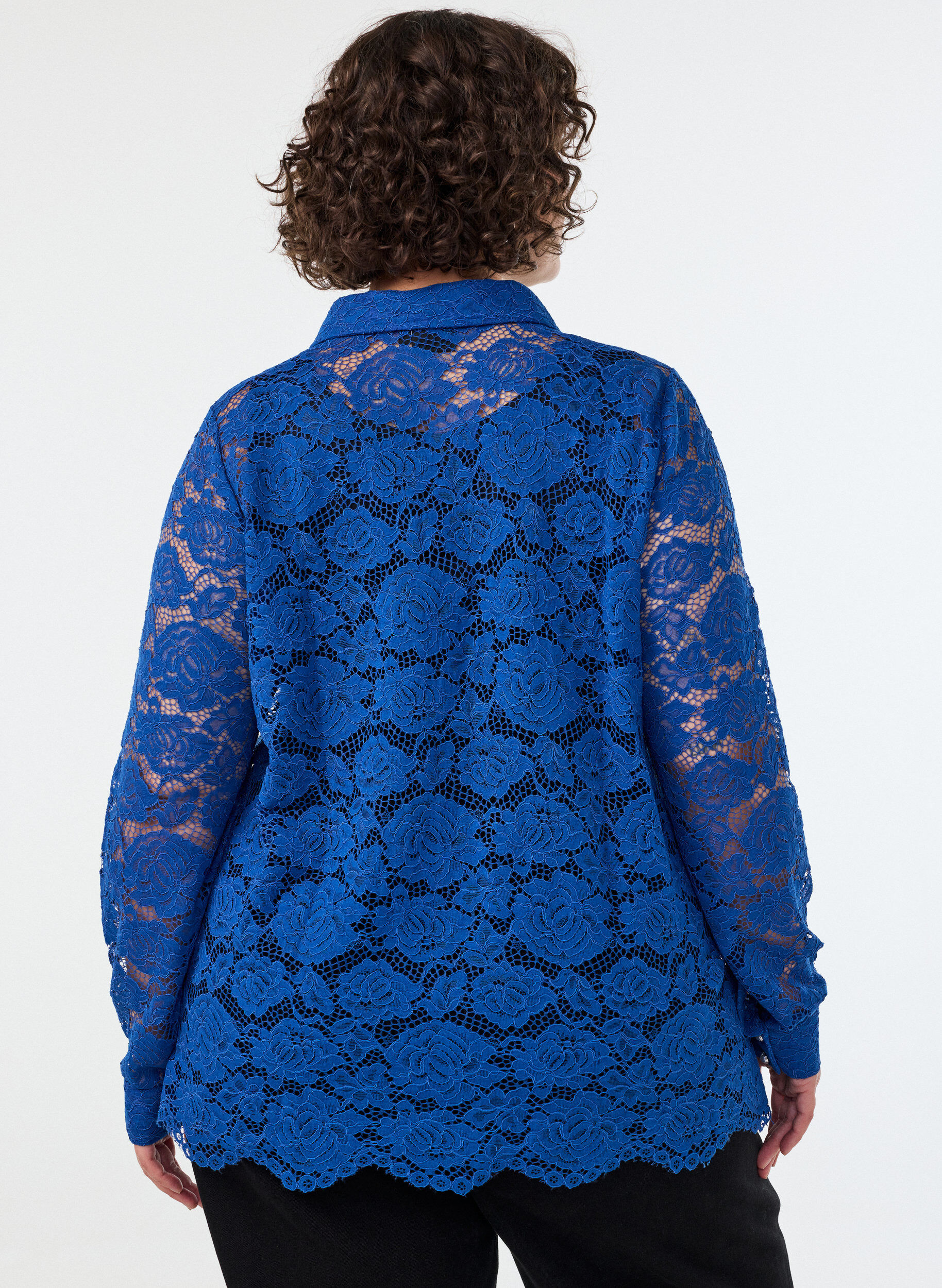 ZizziKanten shirt met parelknopen, Blauw, Model image number 2