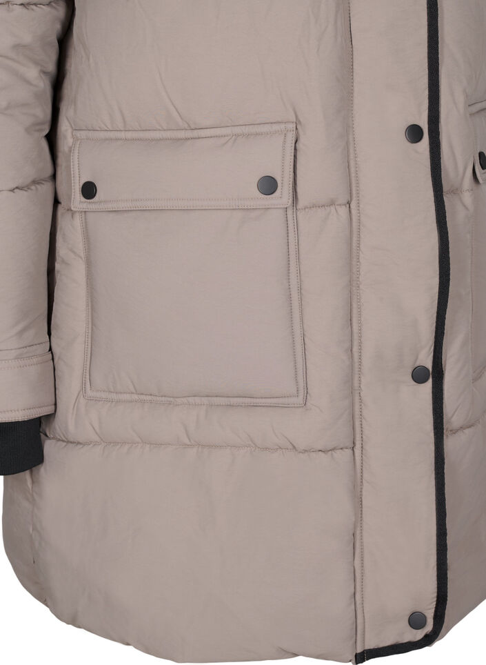 Pufferjas met capuchon en contrastdetails, Beige, Packshot image number 3