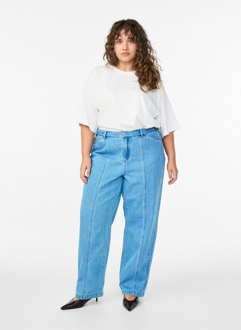 Kiana jeans met een straight-fit en gedurfde stiksels, Blauw, Model image number 0