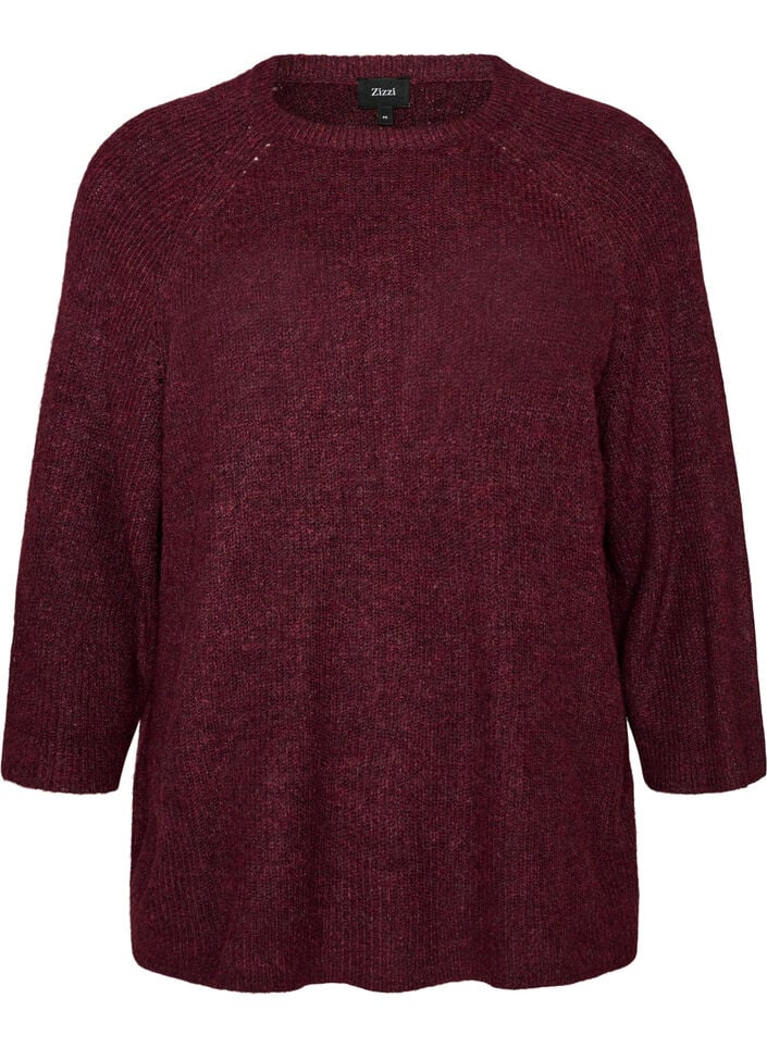 Geribde trui met 3/4 mouwen, Rood, Packshot image number 0
