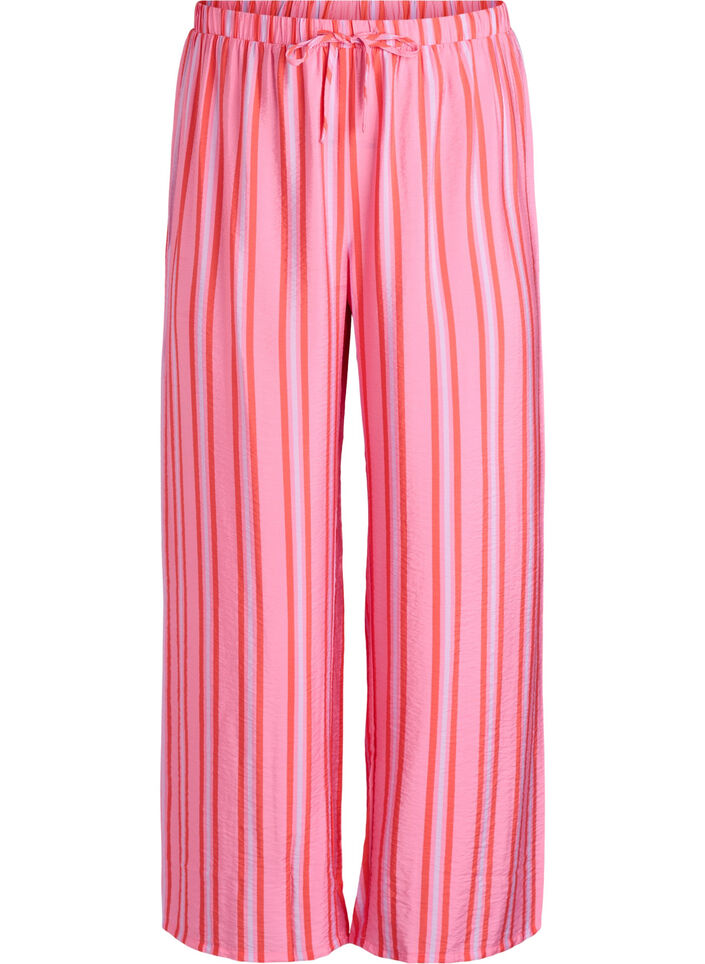 Gestreepte broek met hoge taille en wijde pijpen, Roze, Packshot image number 0