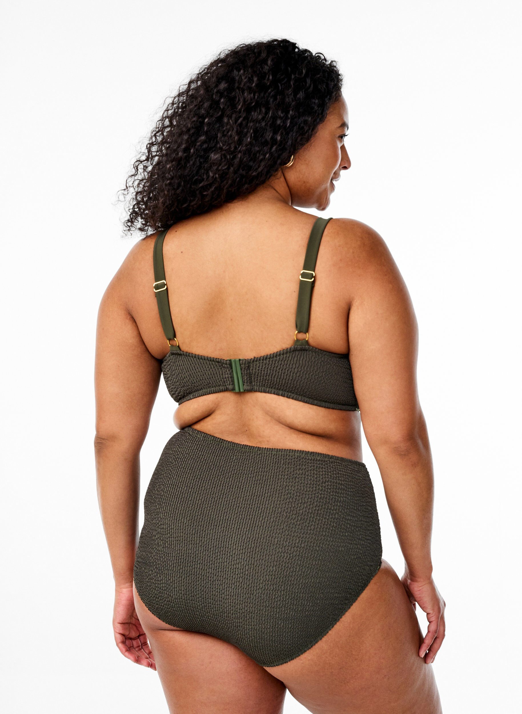 ZizziBikinibroekje met textuur en hoge taille, Groen, Model image number 1